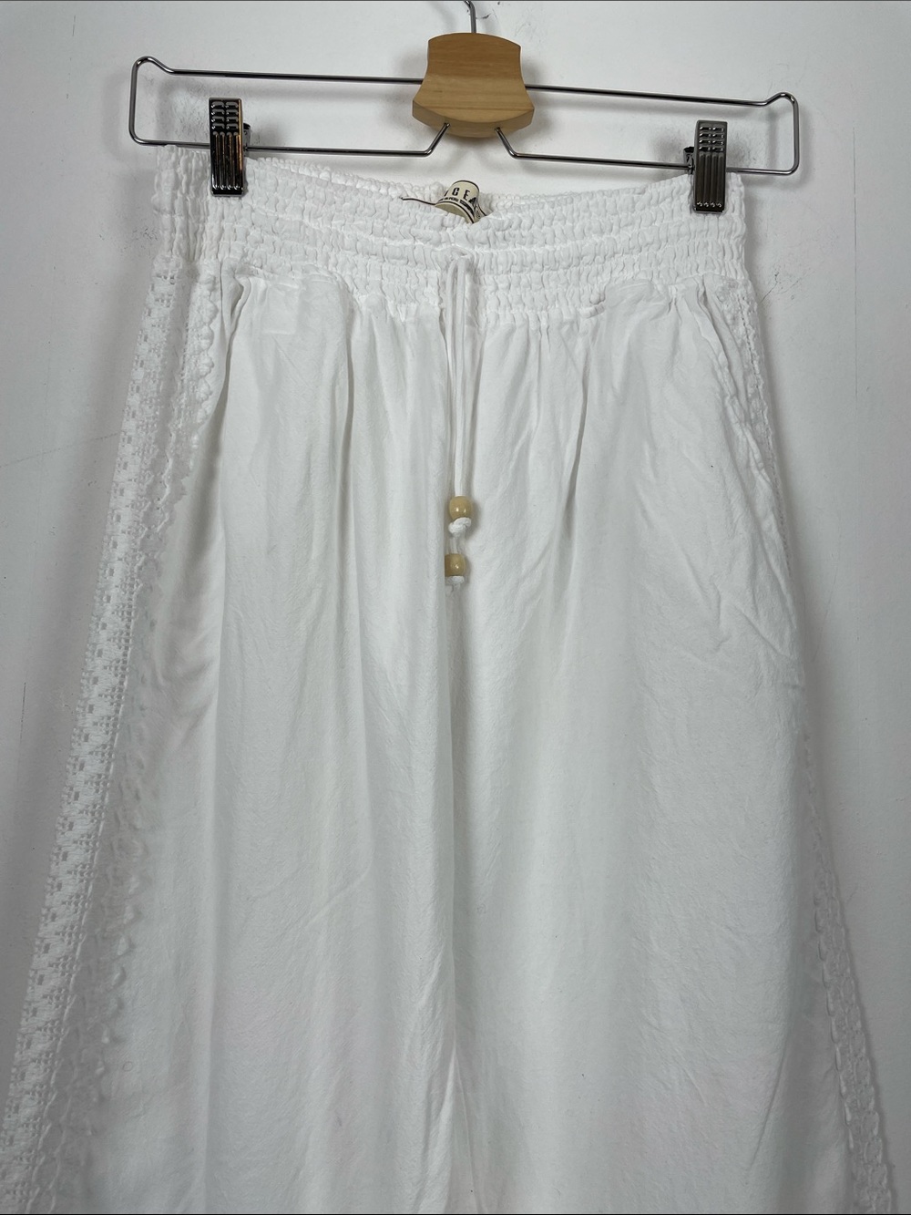 Seaspice Peruvian Cotton Crochet Side Trim 2 Pocket Wide-Leg Cover Up Pants - Picture 4 of 8